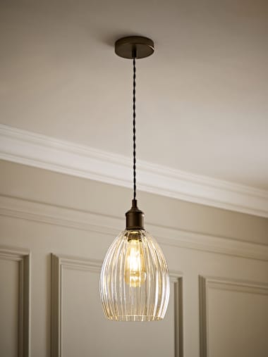Brushed Brass and Ribbed Glass Pendant Ceiling Light