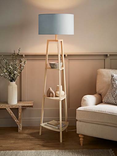 Cream Shelf Floor Lamp with Duck Egg Blue Shade