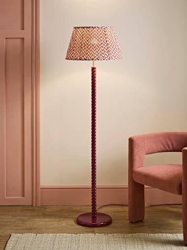Pink Wooden Twist Floor Lamp with Chevron Taper Shade