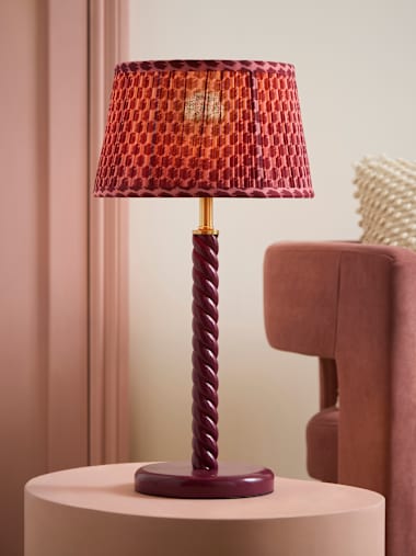 Pink Wooden Twist Table Lamp with Pleated Taper Shade