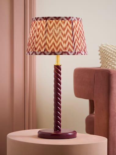 Pink Wooden Twist Table Lamp with Chevron Taper Shade