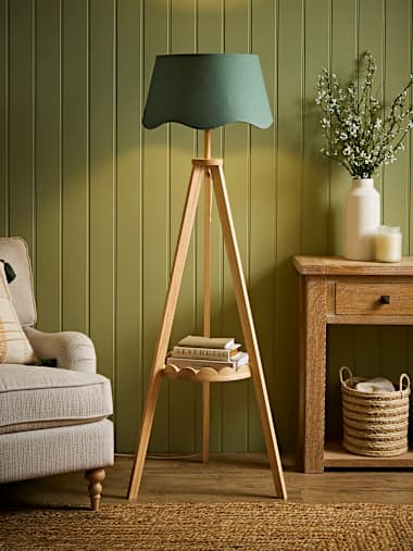 Natural Scallop Shelf Tripod Floor Lamp with Sage Scallop Shade