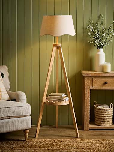 Natural Scallop Shelf Tripod Floor Lamp with Natural Scallop Shade