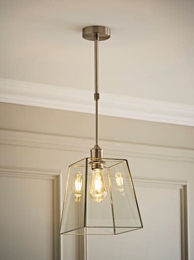 Brushed Chrome Glass Shade Adjustable Pendant Ceiling Light