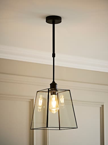 Matte Black Glass Shade Adjustable Pendant Ceiling Light
