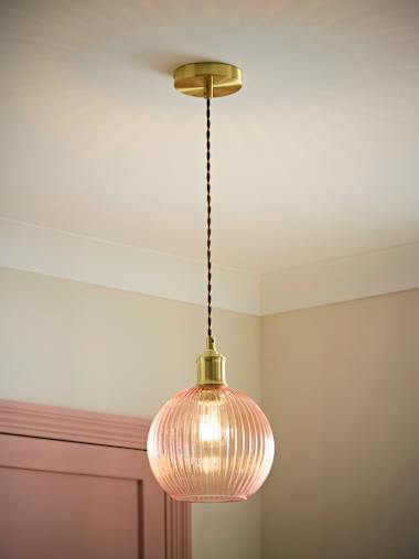 Pink Ribbed Glass Ceiling Light