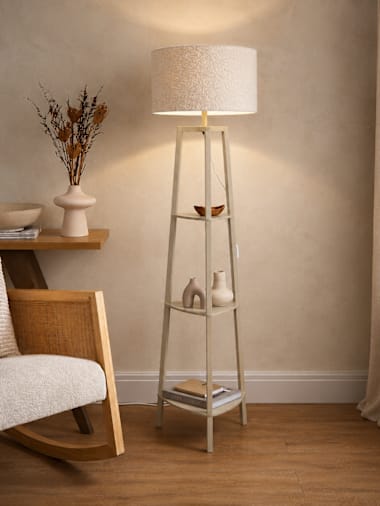 Cream Shelf Floor Lamp with Cream Boucle Shade