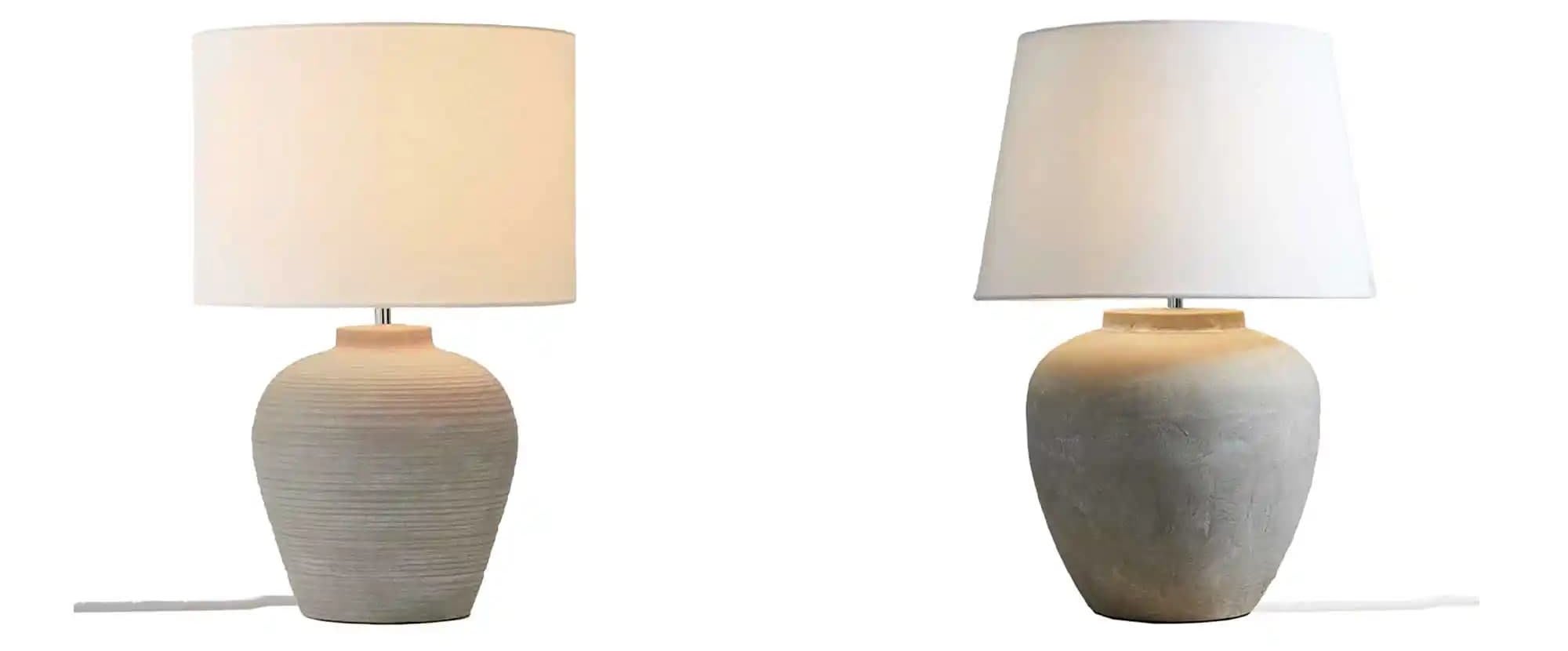 Reid Hand-finished Large Grey Ribbed Ceramic Table Lamp next to the The White Company lamp it is compared with