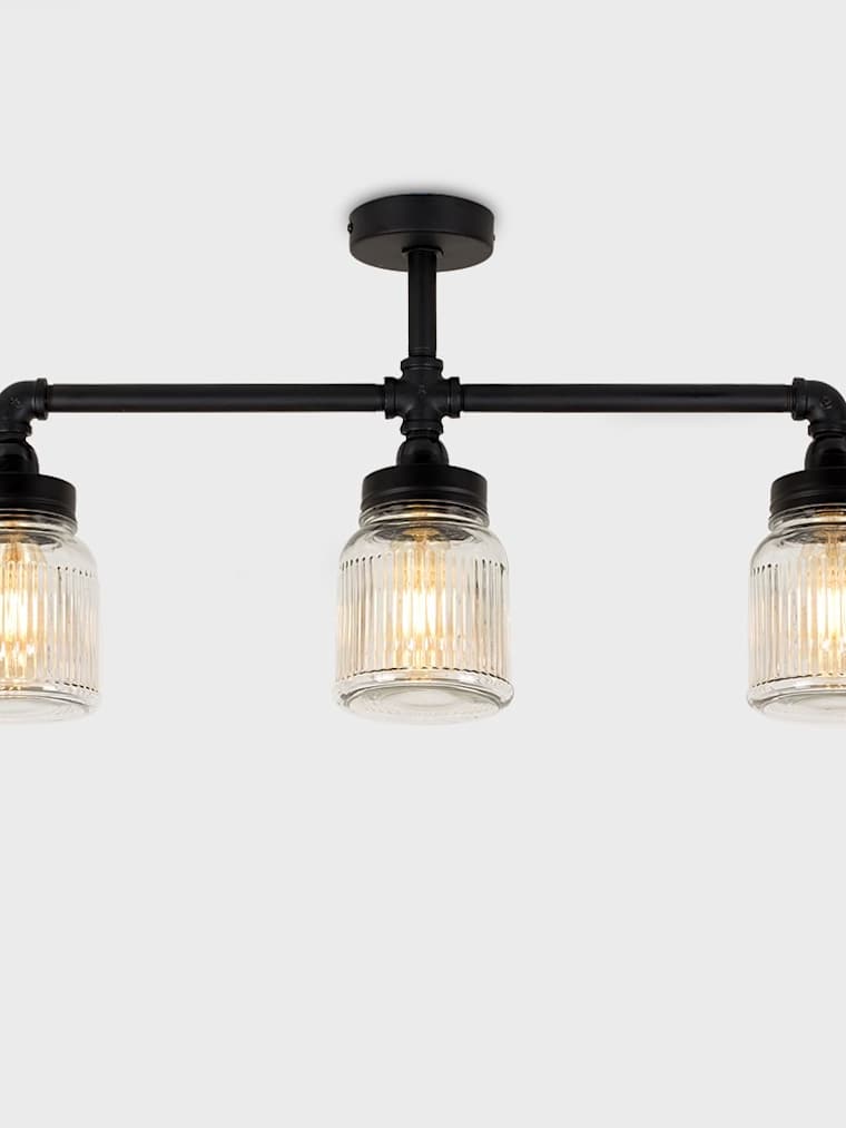 Black 3 Arm Bar Ceiling Light with Jar Shades