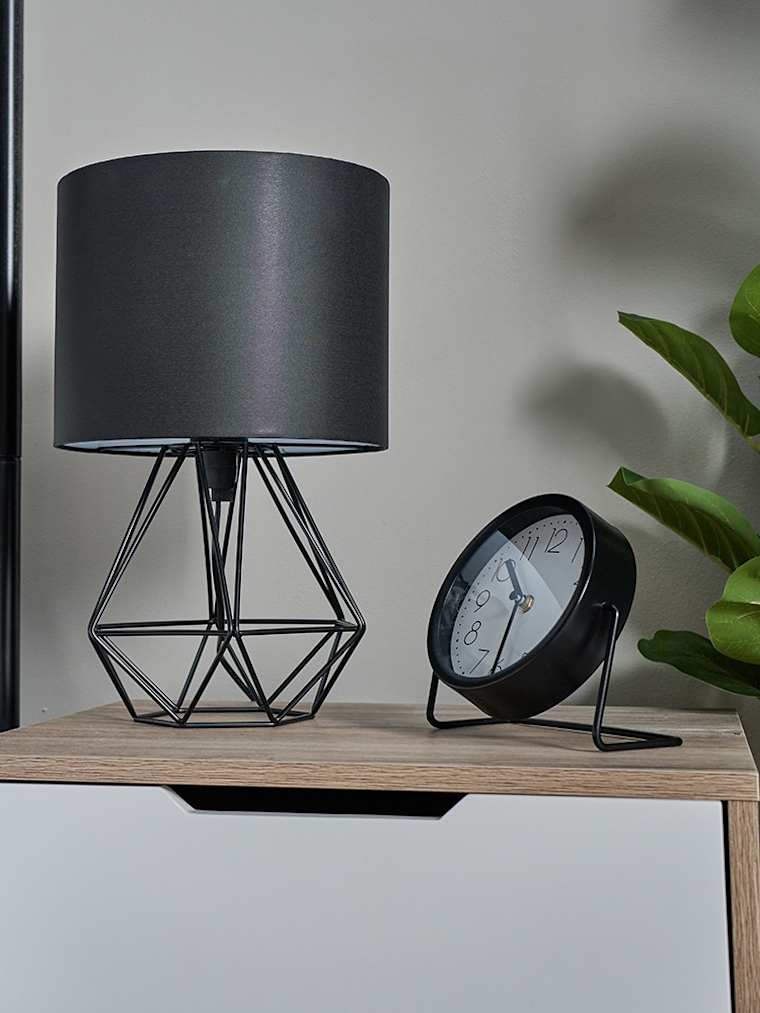 Pair of Black Geometric Table Lamps with Black Shades