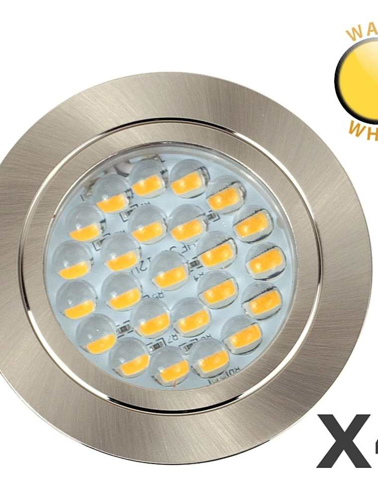 4 x LED Brushed Chrome Recessed 12V Downlights in Warm White
