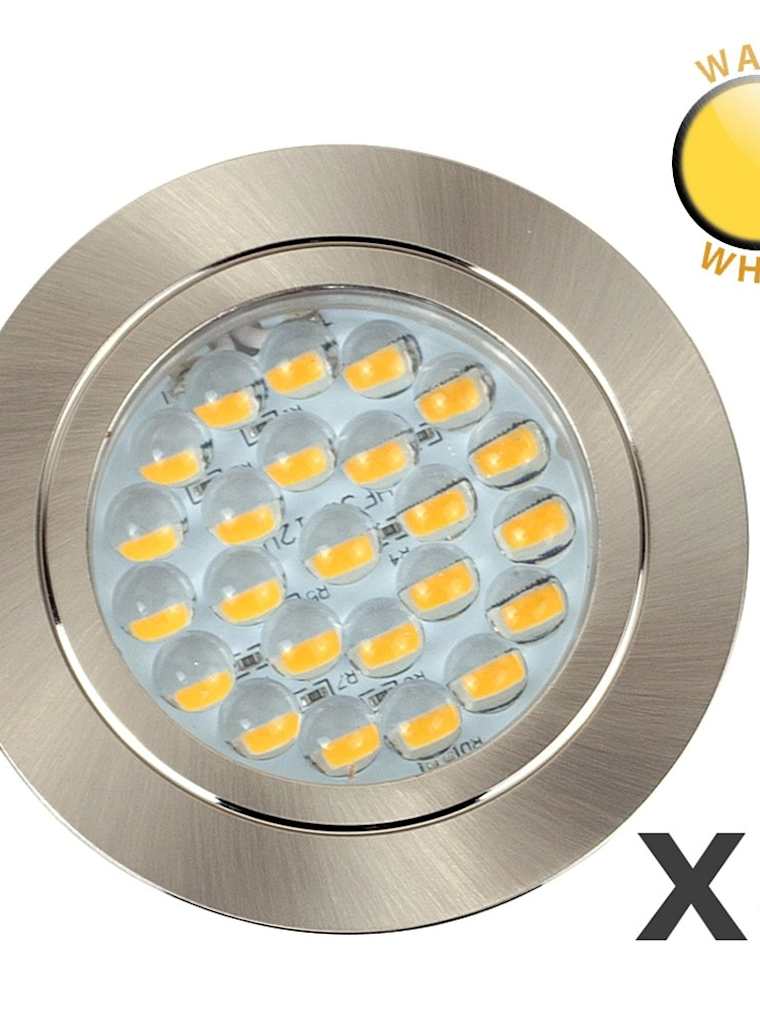 6 x LED Brushed Chrome Recessed 12V Downlights in Warm White