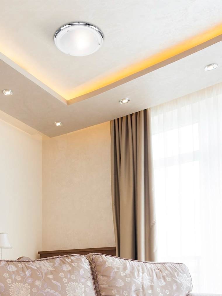 IP44 Chrome Round Glass Flush Ceiling Light