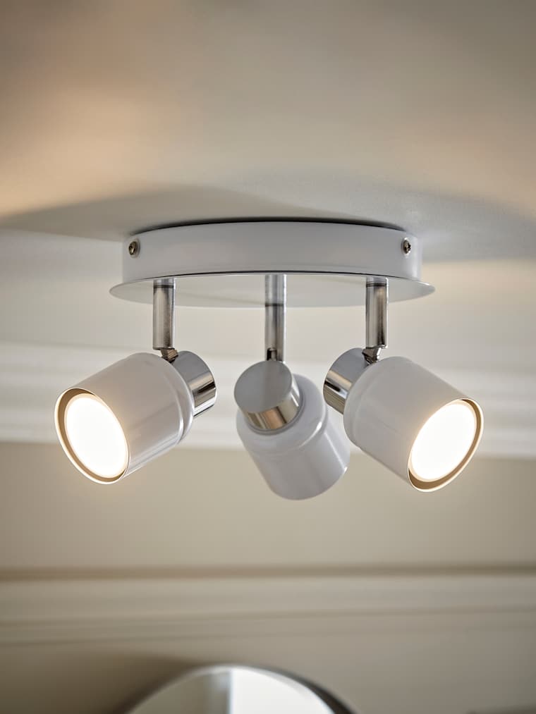 IP44 White and Chrome 3-Way Round Ceiling Spotlight