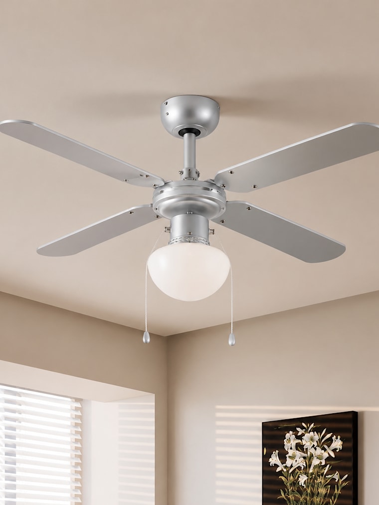 42 inch Ceiling Fan with Reversible Blades and Glass Shade