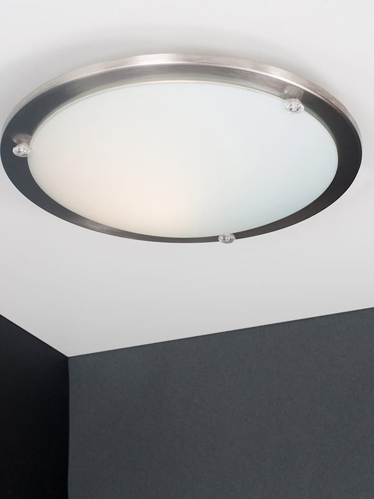 Brushed Chrome and Glass Flush Ceiling Light