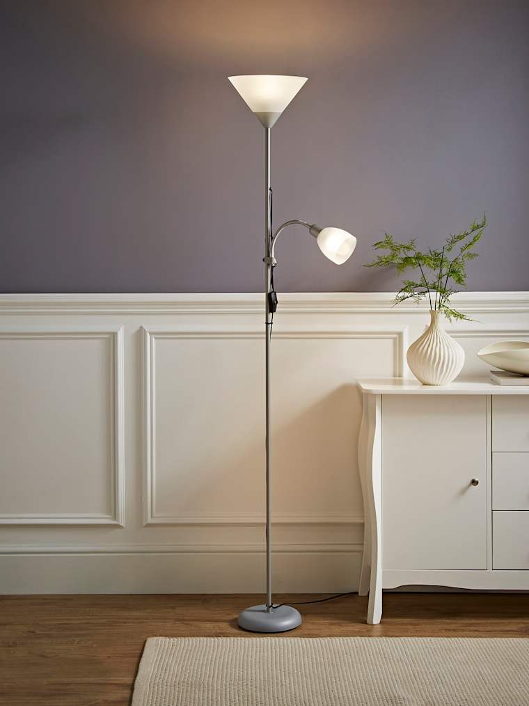 Silver Uplighter Floor Lamp with Reading Light