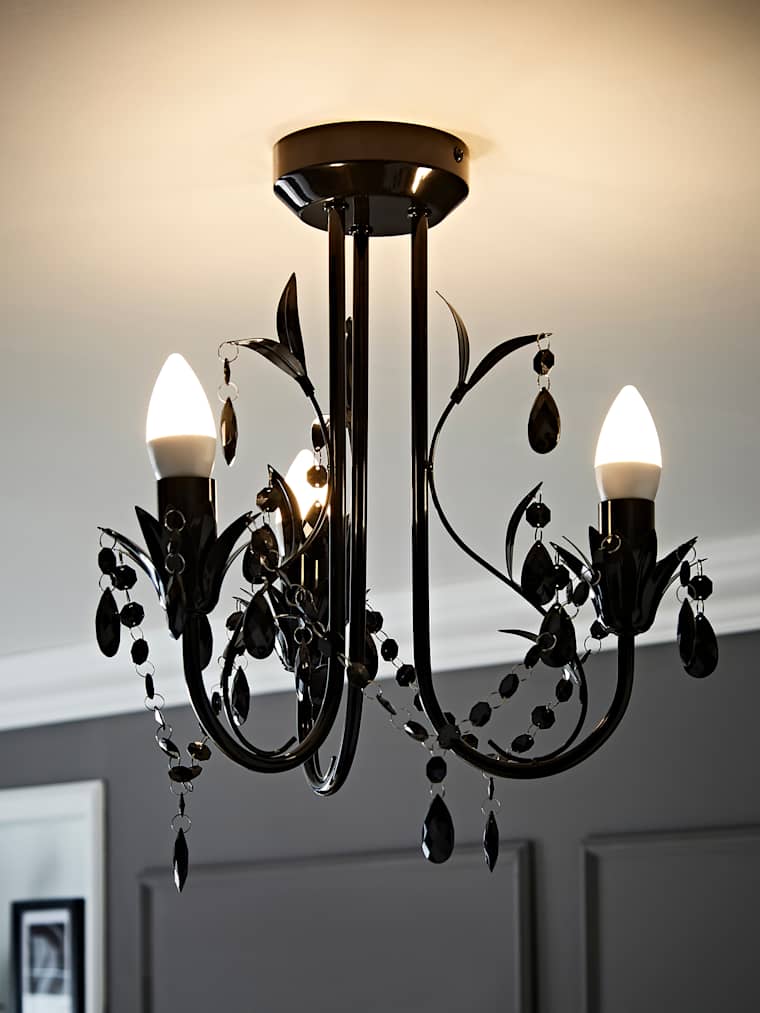 3-Way Black Chandelier with Black Droplets