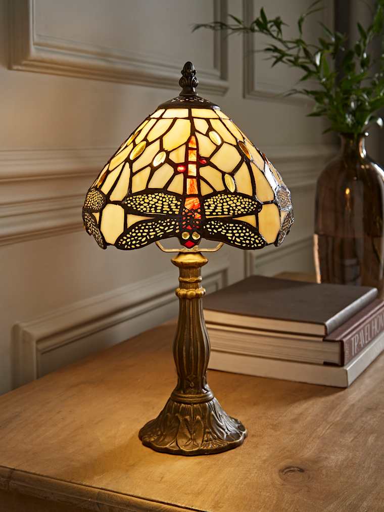 Dragonfly Antique Brass and Glass Table Lamp