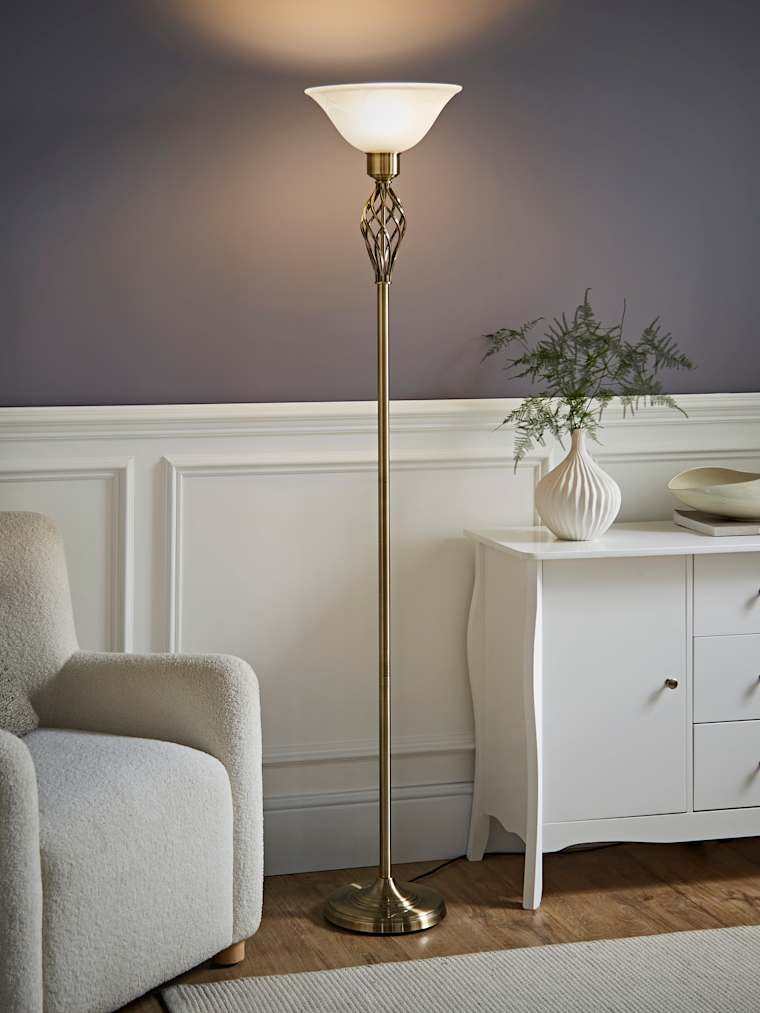 Antique Brass Twist Uplighter Floor Lamp