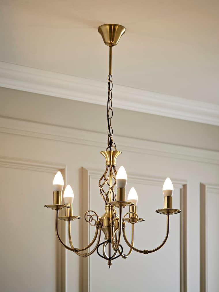 Antique Gold 5 Arm Twist Chandelier