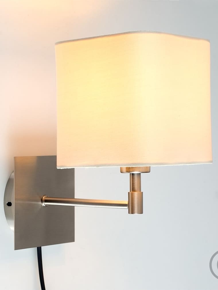 Plug-in Satin Nickel Wall Light with Cream Shade