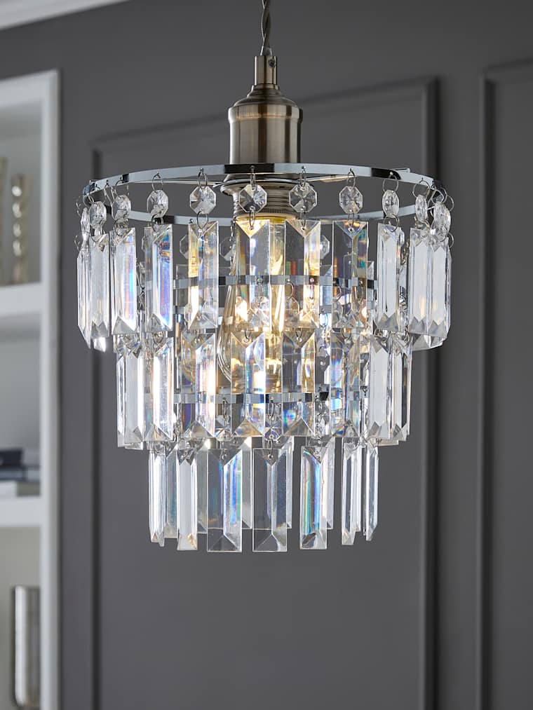 3 Tier Chrome and Clear Pendant Ceiling Shade