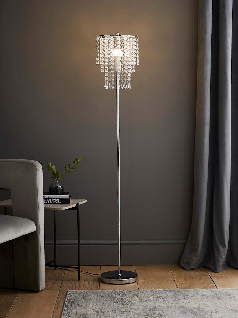 Chrome Floor Lamp with Crystal Style Droplets