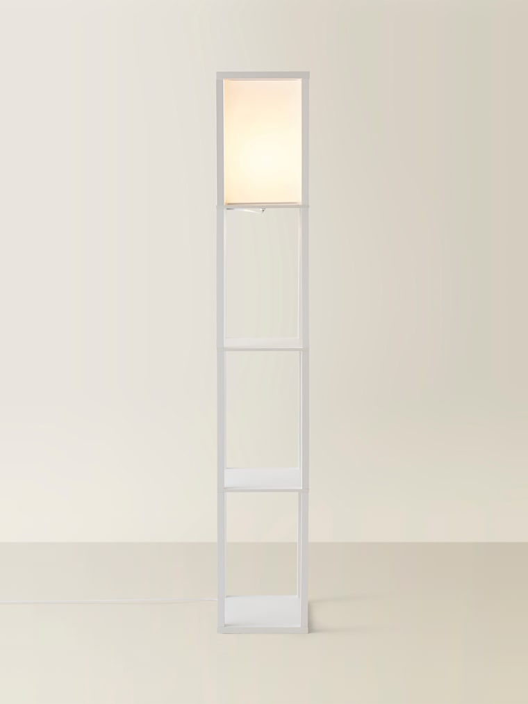 White Shelving Floor Lamp with Fabric Shade