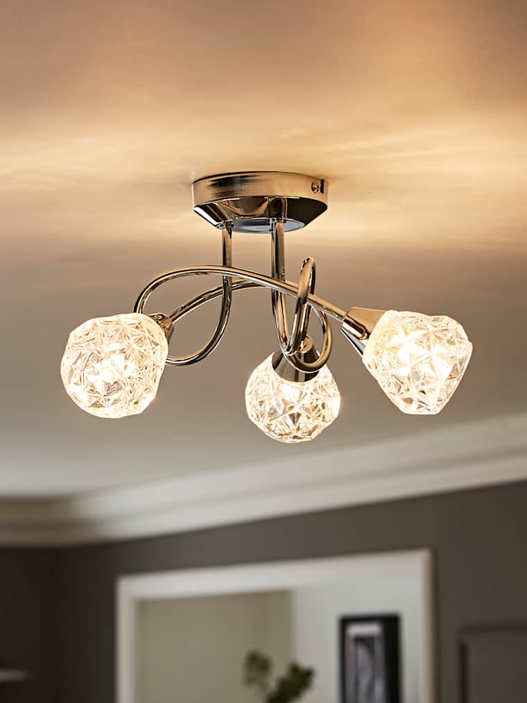 Polished Chrome 3 Arm Semi Flush Ceiling Light