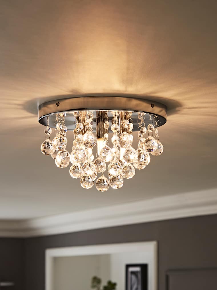 3-Way Chrome Crystal Flush Ceiling Light