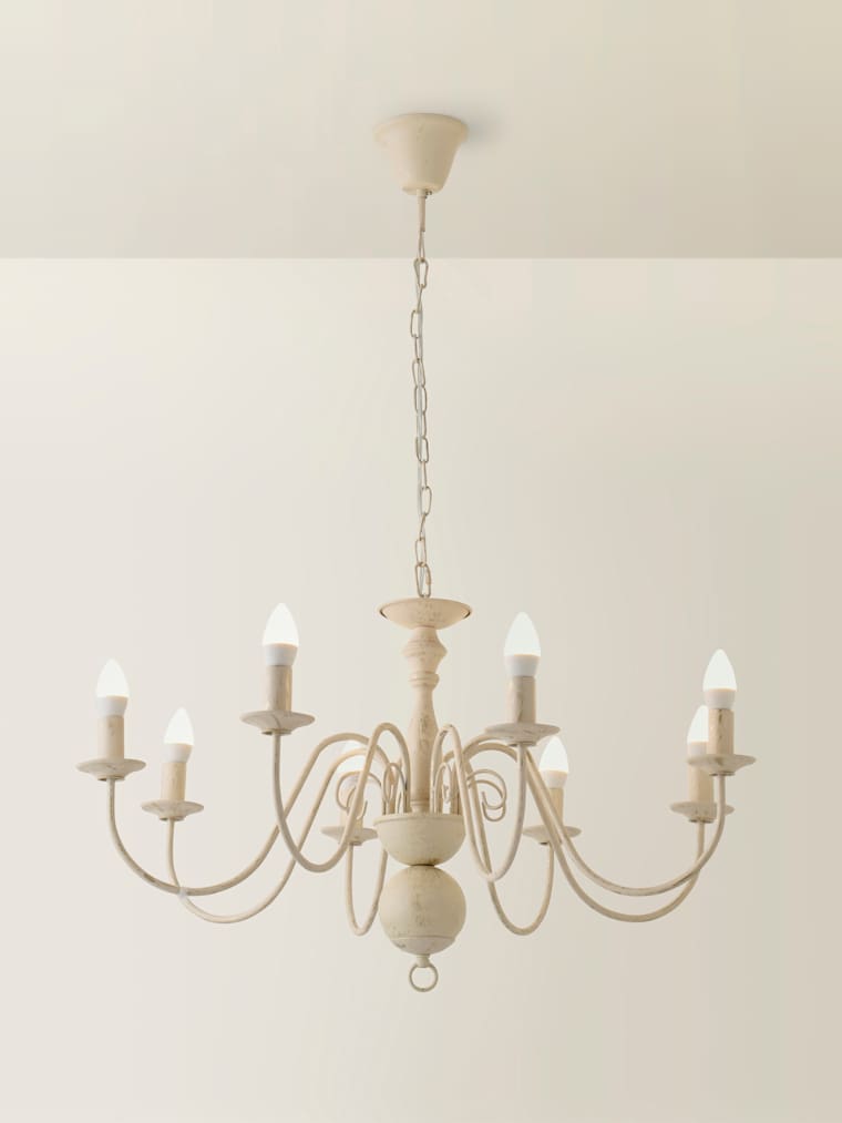 White Wash 8 Arm Chandelier