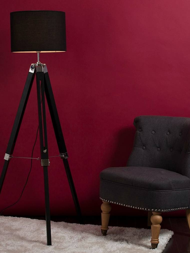 Black Wood and Chrome Tripod Floor Lamp Base