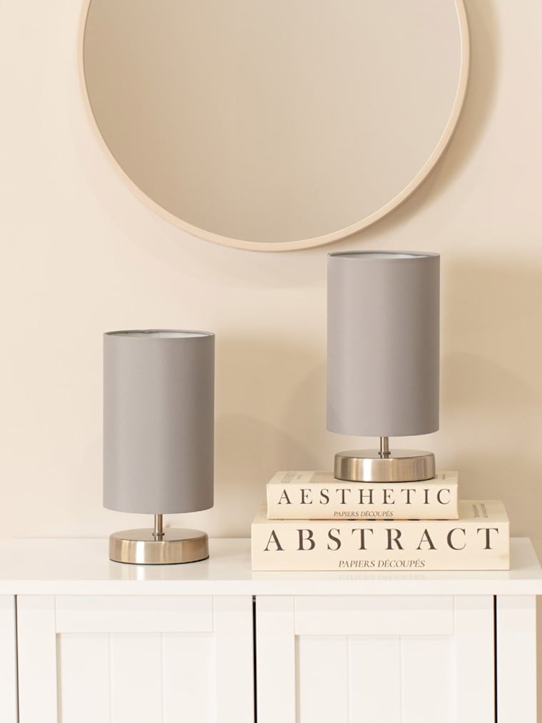 Brushed Chrome Touch Table Lamp with Grey Shade