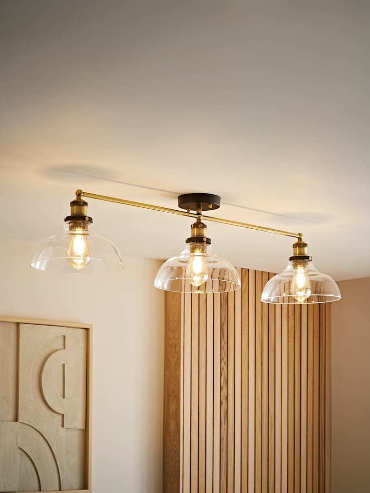 Industrial Bar Ceiling Light with 3 Clear Glass Shades