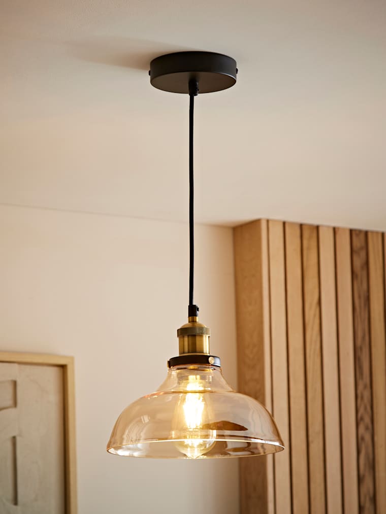 Black Amber Glass Dome Pendant Ceiling Light