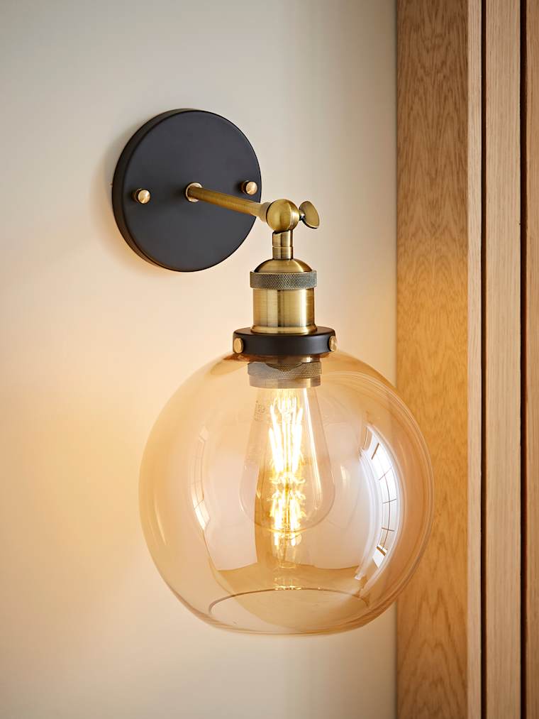 Wall Light with Amber Glass Shade