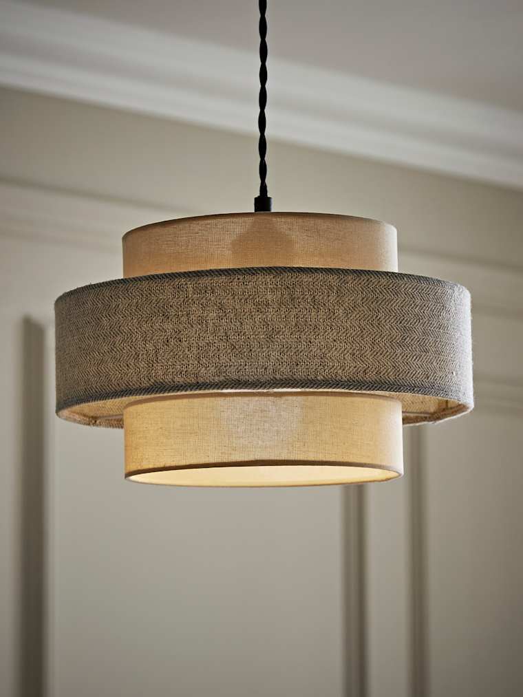 Cream and Grey Herringbone Tiered Pendant Ceiling Shade