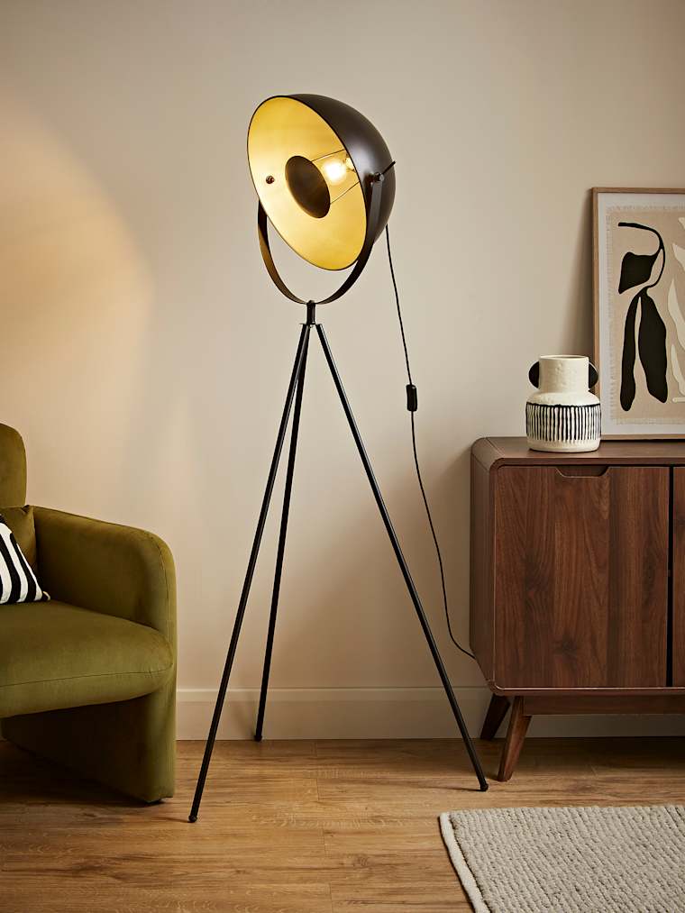 Tripod Floor Lamp with Gold Inner Shade