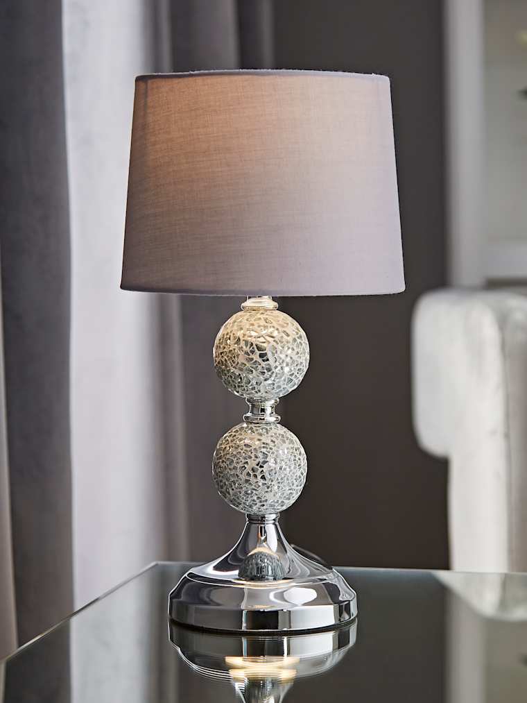 Mosaic Chrome Table Lamp with Grey Shade