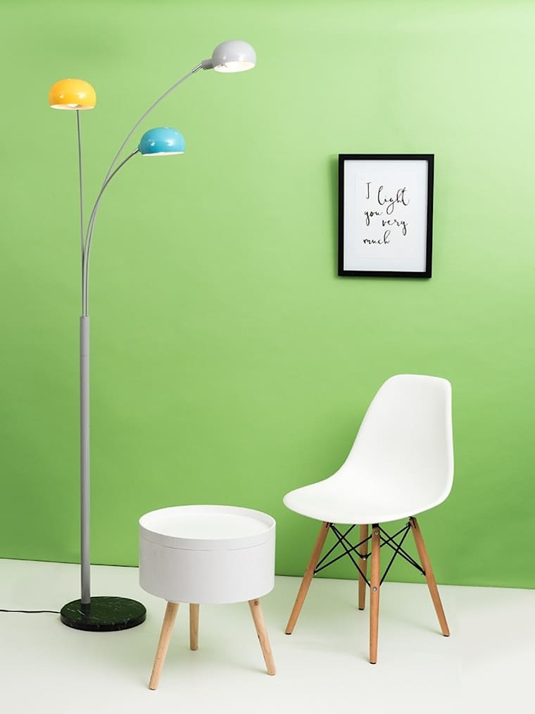 Cool Grey Arc Floor Lamp with Multicoloured Shades