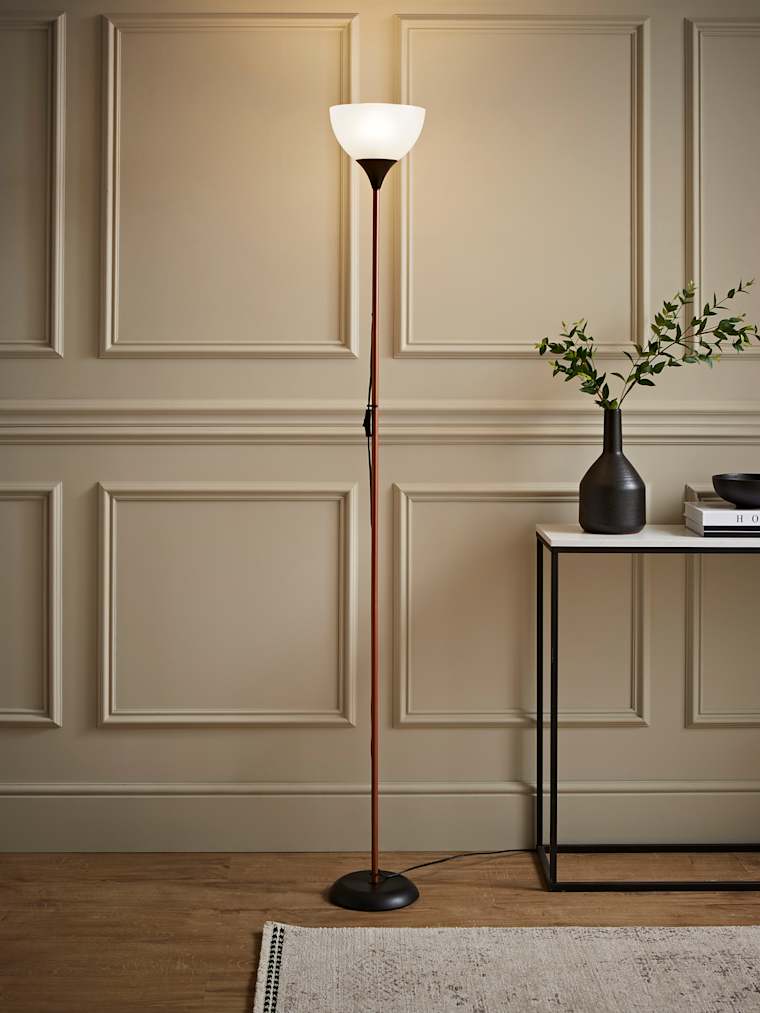 Copper and Black Uplighter Floor Lamp with White Shade