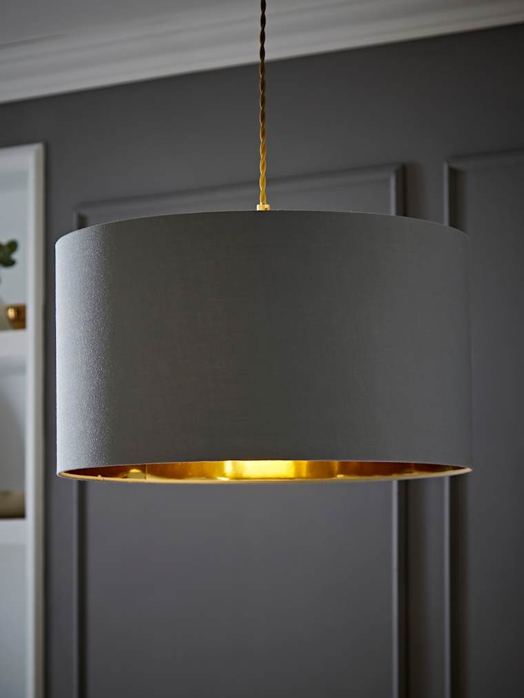 Large Grey with Gold Metallic Inner Drum Shade
