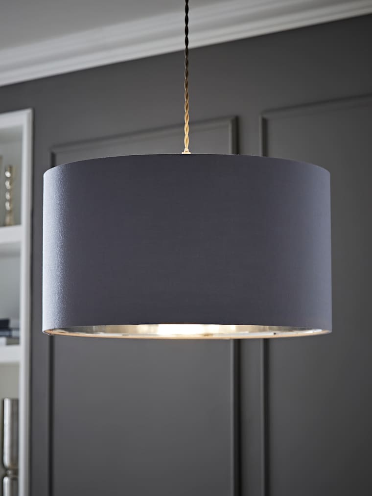 Large Grey with Chrome Metallic Inner Drum Shade