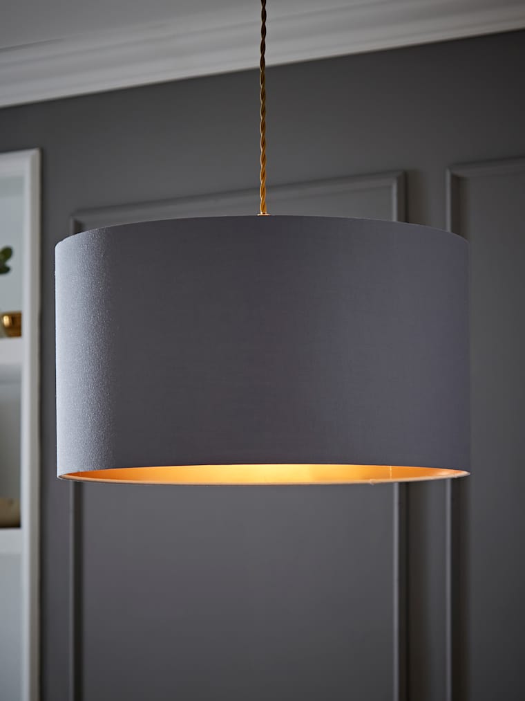 Large Grey with Gold Metallic Inner Drum Shade