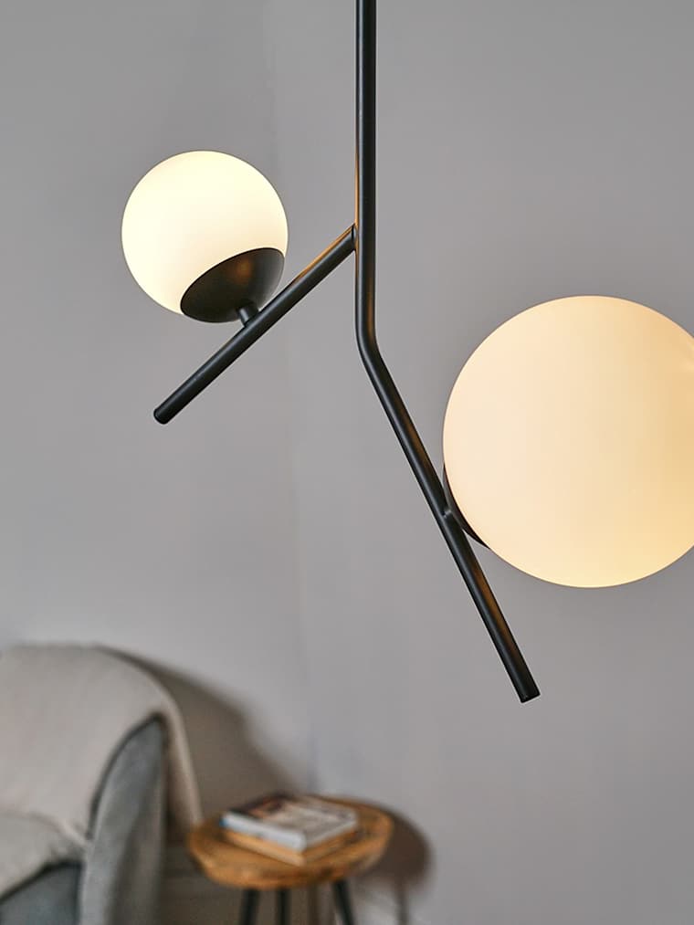 Matte Black 2 Arm Frosted Globe Ceiling Light