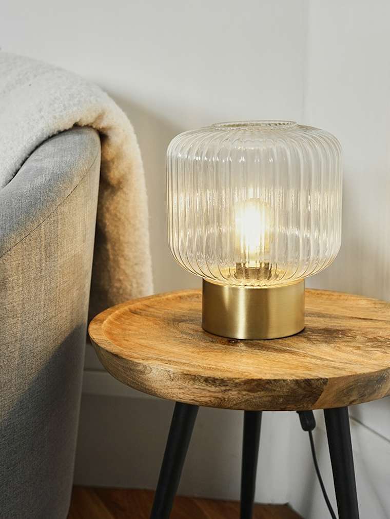 Matte Gold Table Lamp with Ribbed Glass Shade