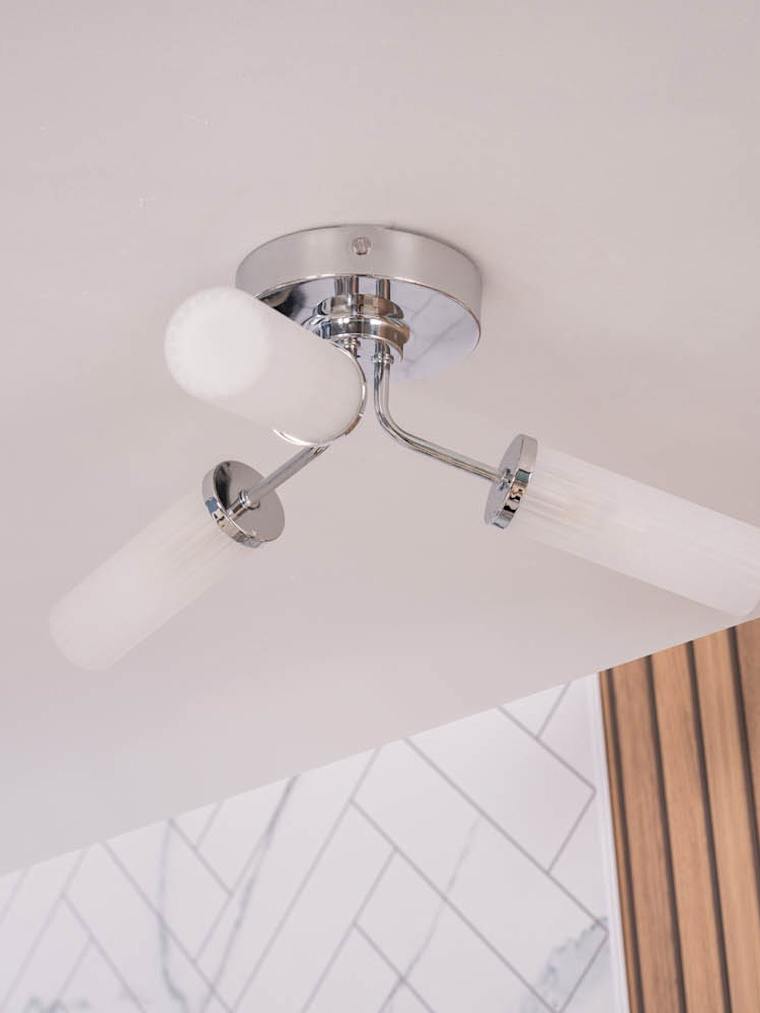 IP44 3-Way Chrome Flush Ceiling Light with Reeded Glass Shades