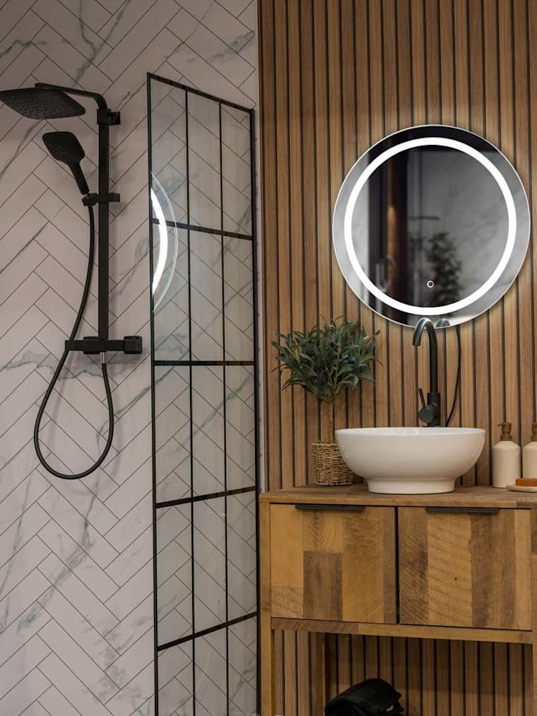 IP44 Round Bathroom Mirror with Touch Control LED Light and Demister Pad