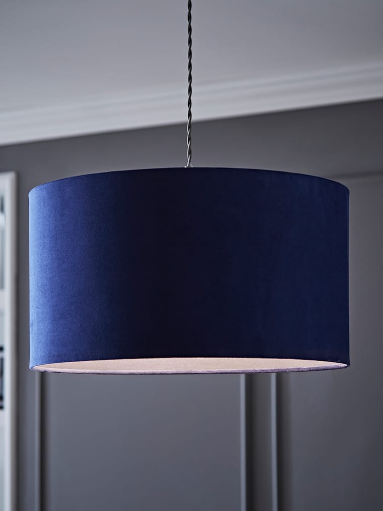 Large Navy Velvet Drum Shade